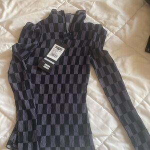 NastyGal Punk Rave XS-S sheer black and grey checkered top - new with tags